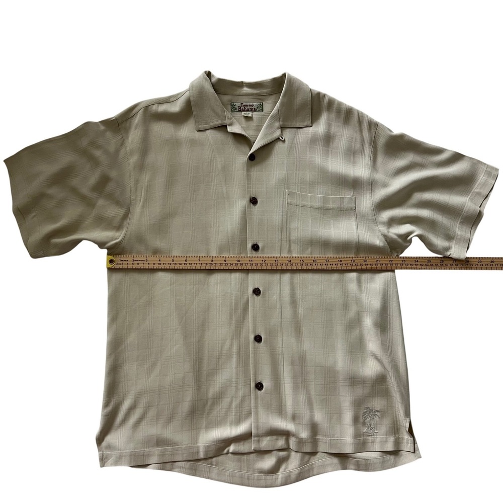 Tommy Bahama Mens Silk Camp Shirt Tan Beige Windowpane Plaid Short Sleeve L - Picture 2 of 8